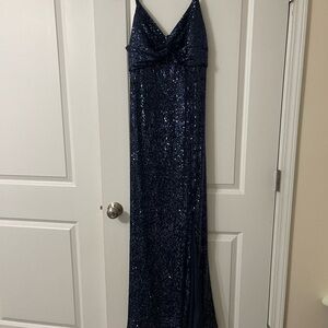 Elegant Navy Sequin Gown Calvin Klein 12